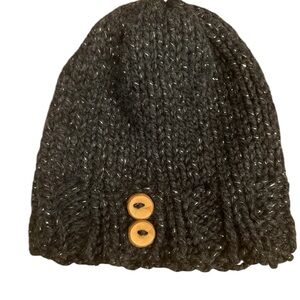 Cozy Black Knit Beanie with Button‎ Accents